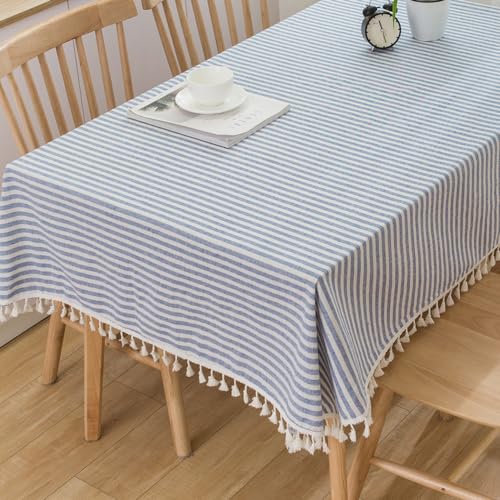 Plenmor Leinen Tischdecke Blau, Leinenoptik Tischdecke Abwaschbar Table Cloth Boho Tischdecke Quadratisch für Küchentisch und Outdoor Tischtuch (Blau, 140x140cm) von Plenmor