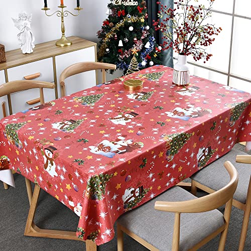 Plenmor Weihnachts Tischdecke Weihnachten Rot, Wachstischdecke Table Cloth Waterproof Wachstuchtischdecke Wachstuch Tischdecke Rechteckig für Weihnachten(Weihnachten Rot, 137 x 185 cm) von Plenmor