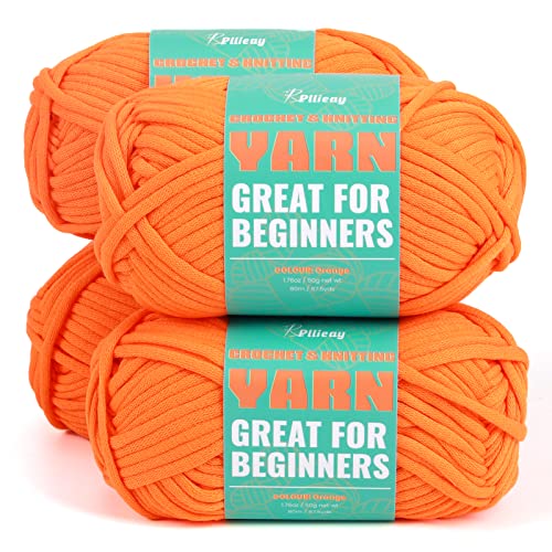 Pllieay Orange Baumwollgarn, 4x50g Häkelgarn zum Häkeln und Stricken, Baumwollgarn für Anfänger mit leicht zu sehenden Stichen für Anfänger Häkeln und Stricken von Pllieay