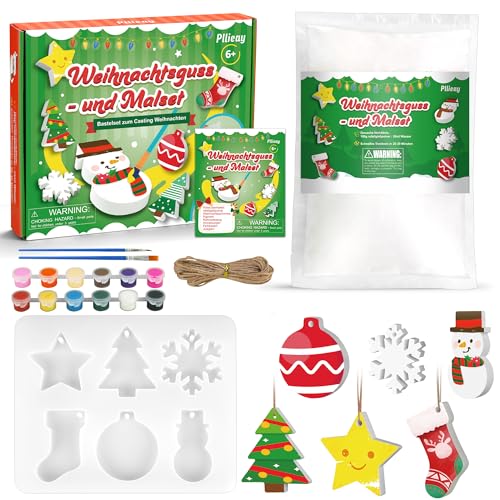 Pllieay Gießpulver Set Weihnachten Gipsform inklusive Gießpulver Reliefgießpulver 500g und Silikonformen Gießformen Weihnachten,Weihnachten Silikonform Epoxidharz Formen Gießpulver Anfänger Set ﻿ von Pllieay