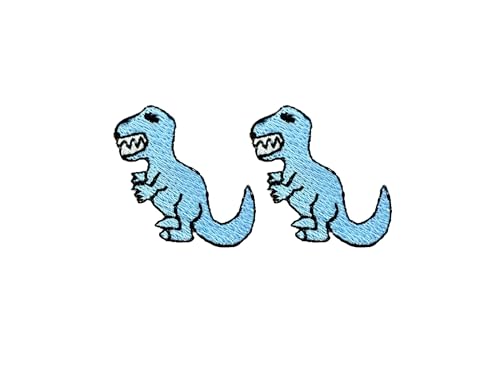 PLpatch 2 Stück winzig Mini Dinosaurier Tyrannosaurus T-Rex Dinosaurier Patches Cartoon Logo 1 Aufnäher Aufbügler bestickte Applikation Abzeichen Patch Kleidung Kostüm (blau) von Ploen Love