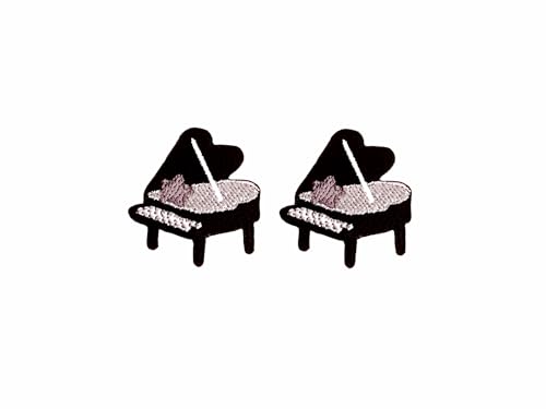 PLpatch Set mit 2 winzigen Mini-Piano-Instrumenten, Musik, niedliches Cartoon-Logo, 1 Flicken zum Aufnähen oder Aufbügeln, bestickte Applikation, Abzeichen, Schild, Patch, Kleidung, Kostüm (schwarz) von Ploen Love