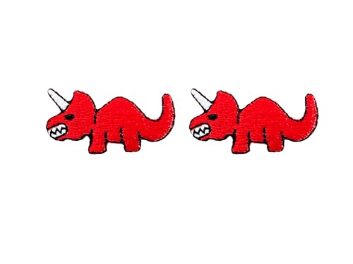 PLpatch Set von 2 Stück Mini Triceratops Dinosaurier Niedliche Dinosaurier Patches Cartoon Logo 1 Patches Aufnähen Aufbügeln bestickte Applikation Abzeichen Schild Patch Kleidung Kostüm (rot) von Ploen Love