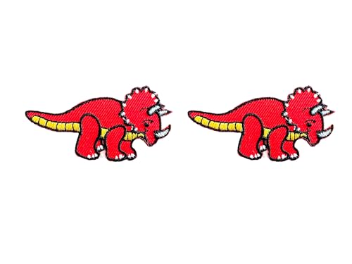 PLpatch Set von 2 Stück Mini Triceratops Dinosaurier Niedliche Dinosaurier Patches Cartoon Logo 2 Patches Aufnähen Aufbügeln bestickte Applikation Abzeichen Schild Patch Kleidung Kostüm (rot), von Ploen Love