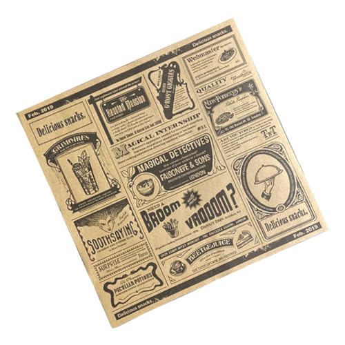 Plookyoe 200 Stück Englisches Zeitungspapier, Fettdichtes Papier, Snackpapier, Ölabsorbierendes Papier, Pommes-Frites-Sandwich-Geschenkpapier, Gelb, Langlebig, Einfach zu Verwenden, 22 X 22 cm von Plookyoe