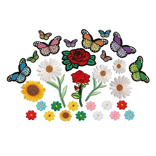 Plstod 30 Stück Blumen Zum Aufbügeln, Flicken Zum Aufbügeln Sonnenblumen, Aufbügelflicken Gänseblümchen Blume Patch Patches Zum Aufbügeln, Bügelflicken Kinder und Erwachsene zum Jeans von Plstod