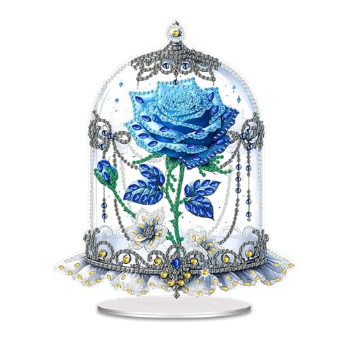 Plstod Diamond Painting Aufsteller, Diamond Painting Tischdeko, Blaue Rose Diamond Painting Deko, 5D Diamant Painting Bastelset, Diamond Painting Blumen für Schlafzimmer Wohnzimmer Esstischdekoration von Plstod