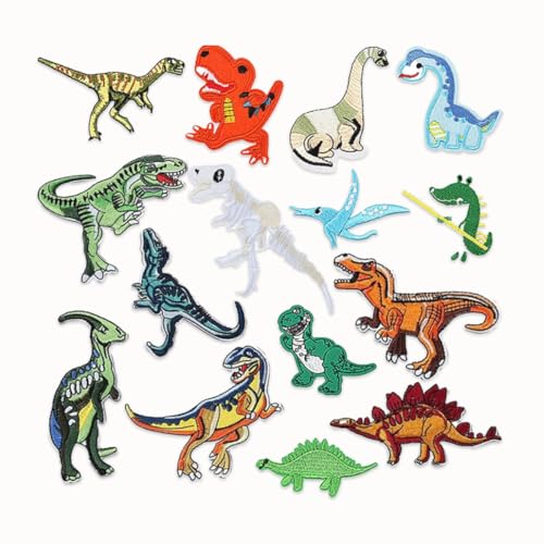 Plstod 15 Stück Embroidered Dinosaur Patches, Patches Zum Aufbügeln, Bügelbilder Für Textilien, Cute Dinosaur Iron on, Sew on Patches Applique for Clothes, Dress, Backpacks, DIY Accessories von Plstod