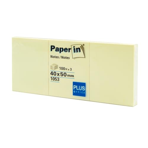 Plus Office 3 gelbe Post-Its Haftnotizen für Büro, Schule, Universität, für schnelle Notizen und Erinnerungen, 3 Blöcke mit 100 selbstklebenden Blättern (40 x 50 mm, 36 Stück) von Plus Office