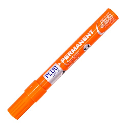 Plus Office Permanent-Marker mit konischer Spitze von 1,3 mm, permanenter Marker, wasser- und lichtbeständig, permanent zum Beschriften, Markieren und Zeichnen (Orange) von Plus Office