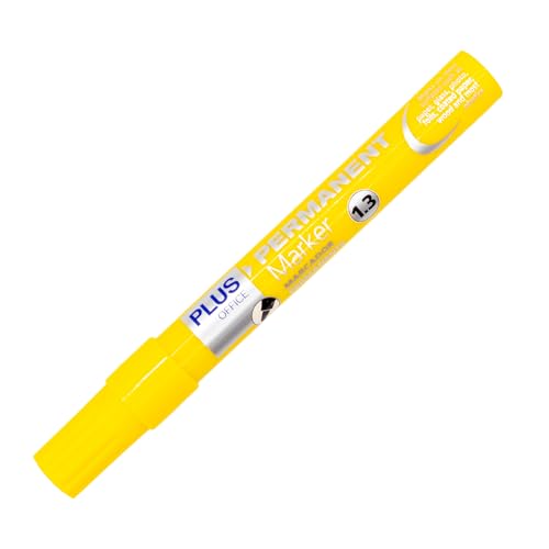 Plus Office Permanent-Marker mit konischer Spitze von 1,3 mm, permanenter Marker, wasser- und lichtbeständig, permanent zum Beschriften, Markieren und Zeichnen (gelb) von Plus Office