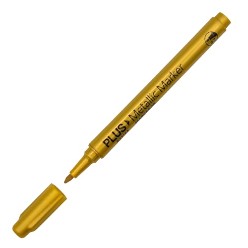 Plus Office - Permanentmarker, flecken- und wasserfest auf fast allen Oberflächen, Strichbreite 0,7 mm, lange Lebensdauer, 12 Stück (Gold) von Plus Office