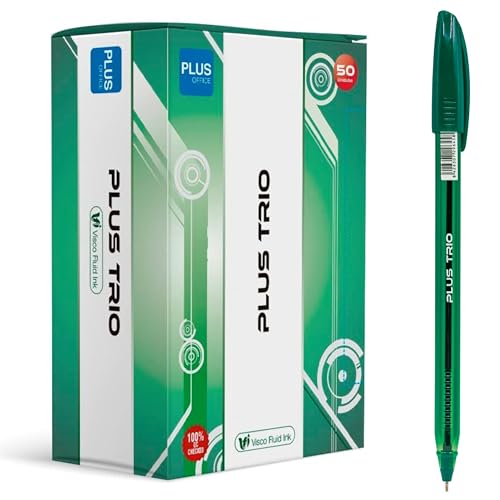 Plus Office - Plus Trio Pack mit 5 Kugelschreibern mit Kappe, flüssige Viskose-Tinte, optimal für Büro, Zuhause und Schule, verschiedene Farben und 0,7 mm Strichstärke (5 Stifte) von Plus Office