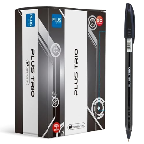 Plus Office - Plus Trio Pack mit 50 Kugelschreibern mit Kappe, flüssige Viskose-Tinte, optimal für Büro, Zuhause und Schule, Schwarz und 0,7 mm Strichbreite (50 Schwarz) von Plus Office