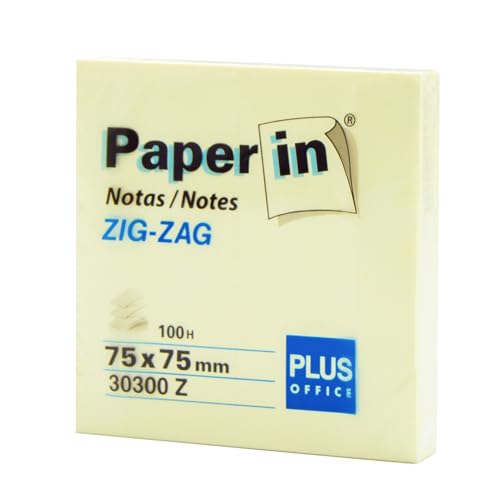 Plus Office Post-Its Haftnotizblock, gelb im Zick-Zag-Format, Haftnotizen für Büro, Schule, Universität, für schnelle Notizen, Block mit 100 Blatt (75 x 75 mm, Zick-Zack, 1 Stück) von Plus Office