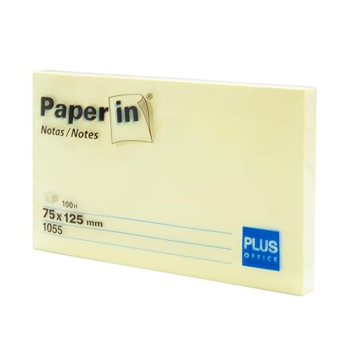 Plus Office Post-Its Notizblock, gelb, Haftnotizen für Büro, Schule, Universität, für schnelle Notizen und Erinnerungen, Block mit 100 selbstklebenden Blättern (75 x 125 mm, 1 Stück) von Plus Office