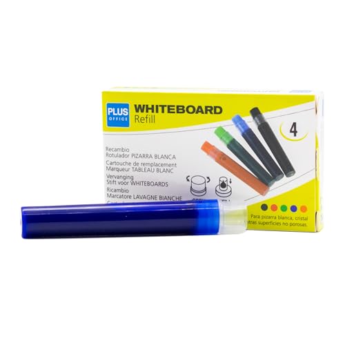 Plus Office Whiteboard-Marker mit nachfüllbarer Flüssigtinte, 2 mm Spitze, ideal zum Schreiben auf Glas, Whiteboard und anderen glatten Oberflächen, löschbare Tinte (Blau, Nachfüllung) von Plus Office