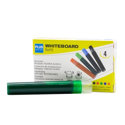 Plus Office - Whiteboard-Marker mit nachfüllbarer Flüssigtinte, 2 mm Spitze, ideal zum Schreiben auf Glas, Whiteboard und anderen glatten Oberflächen, löschbare Tinte (Grün, Nachfüllung) von Plus Office