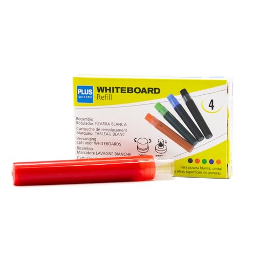 Plus Office Whiteboard-Marker mit nachfüllbarer Flüssigtinte, 2 mm Spitze, ideal zum Schreiben auf Glas, Whiteboard und anderen glatten Oberflächen, radierbare Tinte (Rot, Nachfüllung) von Plus Office