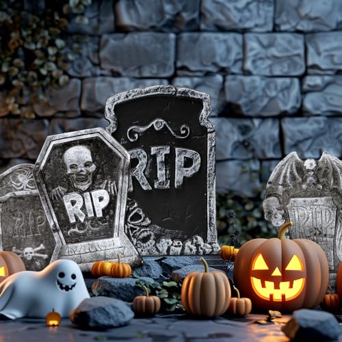 Plusfive 4 Stück Halloween Grabsteine, Halloween Deko Grabstein Halloween RIP Friedhof Grabsteine Halloween Schilder Grabstein Halloween Dekorationen Halloween Gartendeko Halloween Decoration Outdoor von PlusFive