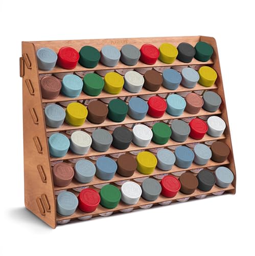 Plydolex Farbregal Organizer geeignet für Tamiya Farben mit 54 Löchern für Miniatur-Farbset – Wandmontiertes Holz-Lackierregal – Bastelfarbenhalter, 40,6 x 13,2 x 32 cm von Plydolex