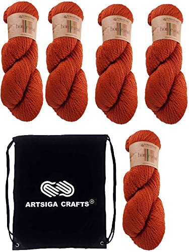 Plymouth Yarn Für Stricken von Homestead Burnt Orange 0022, 5 Knäuel (gleicher Dyelot, 500 g, 955 Yds), Kammgewicht #4, 100 % peruanische Highland-Wolle, Bündel mit Artsiga Crafts Projekttasche von Plymouth Yarn