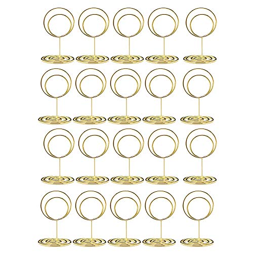 Pmandgk 20 StüCke Mini Tisch Karten Halter,2 Nette Tischnummer Halter, Tisch Karten Halter Tisch Bild Steht, Draht Foto Halter Menü Memo, für Hochzeit (Gold) von Pmandgk