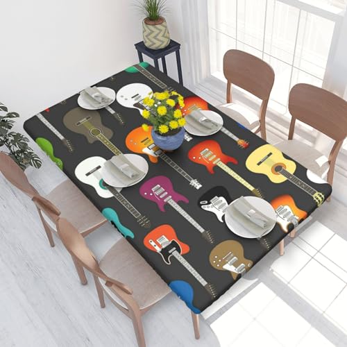 Pmnnerefaq Bunte Gitarren, quadratisch, wasserdicht, abwischbar, Polyester-Tischdecke für Küche, Esstisch, 76 x 122 cm von Pmnnerefaq