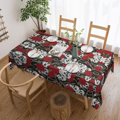 Pmnnerefaq Quadratische Tischdecke mit coolem Totenkopf und Rosen, knitterfrei und abwischbar, Polyester-Tischdecke für Küche, Esstisch, 137 x 183 cm, zb30952 von Pmnnerefaq