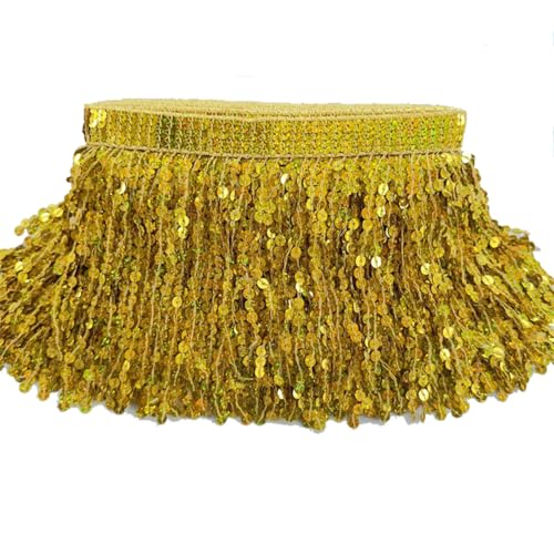 16cm x 10 Yard Fransenborte mit Pailletten Fransenband Paillettenborte zum Annähen Quastenbesatz Glitzer Quastenbesatz Borte Tirm Tanzfransen Nähzubehör Pailletten FransenLeuchtendes Gelb von Pmnzdy