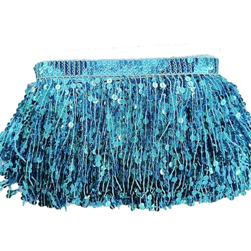 16cm x 2 Yard Fransenborte mit Pailletten Fransenband Paillettenborte zum Annähen Quastenbesatz Glitzer Quastenbesatz Borte Tirm Tanzfransen Nähzubehör Pailletten FransenBlau von Pmnzdy