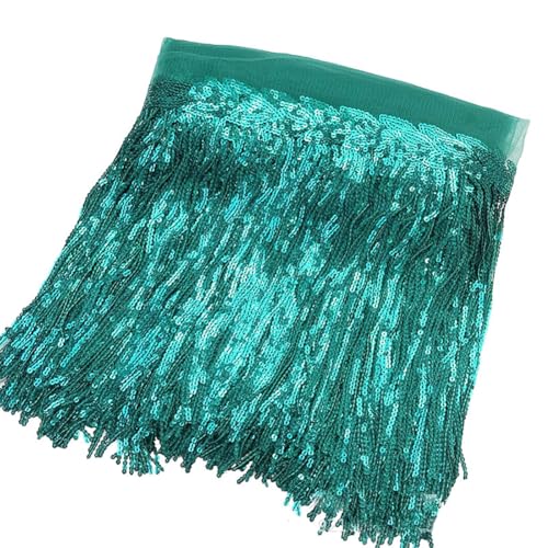 Fransenborte 20cm x 10Yard Quaste Trim Quastenbesatz Pailletten-Fransen Fransenbesatz Fransenband Quastenbesatz Nähzubehör Borte Tanzfransen für DIY Basteln Kleider Kostüme DekoWasser See blau von Pmnzdy