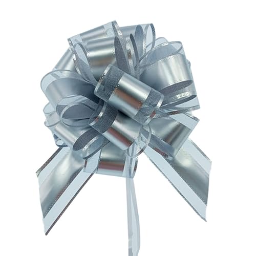 Große Schleife Geschenkschleife 15x20cm Geschenk Ziehschleifen Geschenk Schleife mit Geschenkbänder Dekoschleifen Pull Bow Auto Deko Bögen für Geschenken, Hochzeit, Party,Geburtstag Silber 10 Stück von Pmnzdy