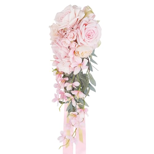 Künstliche Rose Blume für Hochzeit Stuhl Deko Wedding Stuhl-Rücken-Blumen Hochzeitsstuhl-Dekoration Rosenblumen Stuhllehnen Blumendekoration mit Schleife Bände Hochzeitsgang Kirche Party Deko-Blumen von Pmnzdy