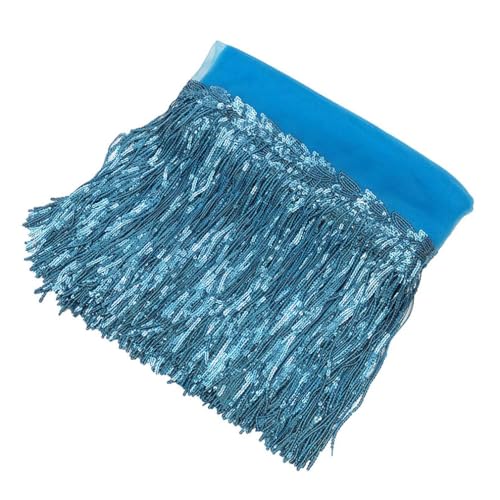 Pmnzdy 10 Yards Pailletten Fransenborte 20CM Breite Pailletten Quaste Fransen Trim Fransenband Quastenbesatz Fransenbesatz Dekoband Nähborte Nähzubehör für DIY Handwerk Kleidung Kostüme Blau von Pmnzdy