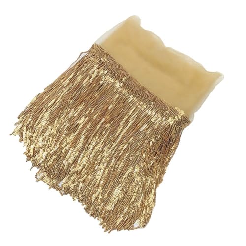 Pmnzdy 10 Yards Pailletten Fransenborte 20CM Breite Pailletten Quaste Fransen Trim Fransenband Quastenbesatz Fransenbesatz Dekoband Nähborte Nähzubehör für DIY Handwerk Kleidung Kostüme Gold von Pmnzdy