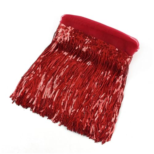 Pmnzdy 10 Yards Pailletten Fransenborte 20CM Breite Pailletten Quaste Fransen Trim Fransenband Quastenbesatz Fransenbesatz Dekoband Nähborte Nähzubehör für DIY Handwerk Kleidung Kostüme Rot von Pmnzdy