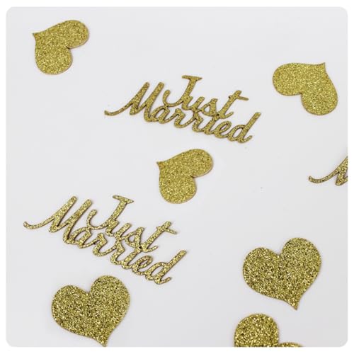 Pmnzdy 100 Stück Konfetti Just Married Herz Konfetti Konfetti Deko Glitzer Konfetti Tischdeko Streudeko Tischkonfetti für DIY Handwerk Brautdusche Hochzeit Junggesellenabschied Gold 6# von Pmnzdy