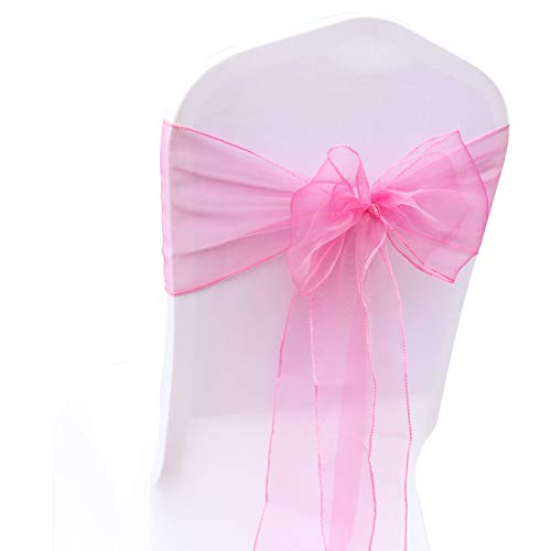 Pmnzdy 100 Stück Organza Stuhlschärpen Schleifenband transparentes Band 18x275cm Stuhllehne Streamer Sperrkante Krawatten Stuhlschleifen Hochzeit Jahrestag Party Bankett Event Empfang Deko Rosa 2# von Pmnzdy