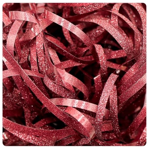 Pmnzdy 100g Glitzer 3mm Bastgras Geschreddertes Seidenglitzerpapier Raffia Glänzend Bast Dekoration Geschenkbox Füllpapier Füllmaterial für Pakete Geschenkbox Präsentkorb Geschenkkorb Weinrot von Pmnzdy