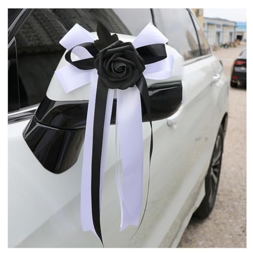 Pmnzdy 2 Stück Autoschleifen Seidenblume Simulation Blume Schleife Autoschmuck Auto Car Türgriffleiste Rückspiegel Hochzeit Stuhl Zurück für Kirche Hochzeitsauto Hochzeit Beerdigung Party Schwarz Weiß von Pmnzdy