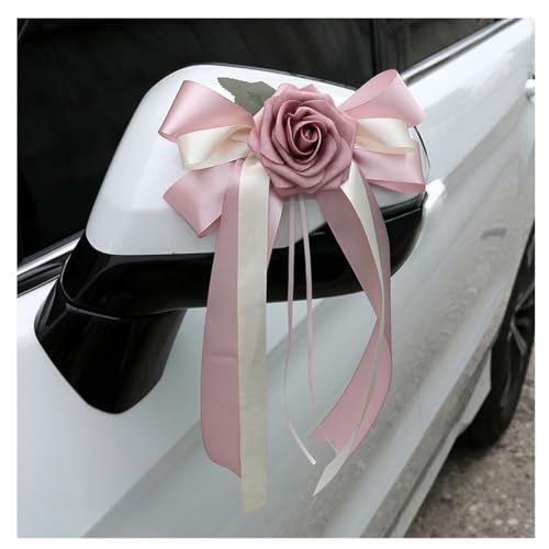 Pmnzdy 2 Stück Autoschleifen Seidenblume Simulation Blume Schleife Autoschmuck Auto Car Türgriffleiste Rückspiegel Hochzeit Stuhl Zurück für Kirche Hochzeitsauto Hochzeit Beerdigung Party Deko Rosa von Pmnzdy