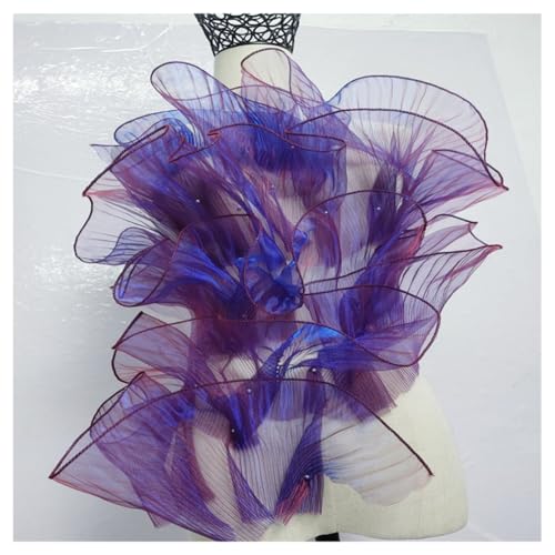 Pmnzdy 200×15cm Organza Ruffle Plissierter Stoff Retro Rüschen Farbverlauf Tüll Lock Rand Spitzeband DIY Nähzubehör Applique für Kleid Tasche Handwerk Hochzeitskleid Party Vorhang Deko Dunkelviolett von Pmnzdy