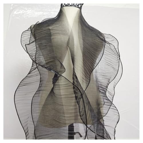 Pmnzdy 200×15cm Organza Ruffle Plissierter Stoff Retro Rüschen Farbverlauf Tüll Lock Rand Spitzeband DIY Nähzubehör Applique für Kleid Tasche Handwerk Hochzeitskleid Party Vorhang Deko Schwarz von Pmnzdy