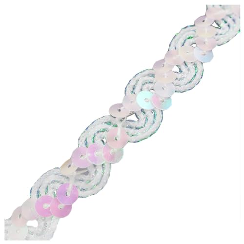 Pmnzdy 25M Paillettenband Glitzer Pailletten Bänder Zierband Paillettenbesatz Applikation Dekoband Paillette Trim Glänzendes Borte Bling Ribbon Nähen Handwerk Zubehör für Kleid Stirnband Weiß von Pmnzdy