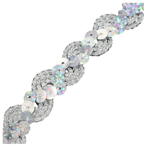 Pmnzdy 25M Paillettenband Glitzer Pailletten Bänder Zierband Paillettenbesatz Applikation Dekoband Paillette Trim Glänzendes Borte Bling Ribbon Nähen Zubehör für Kleid Stirnband Glitzer Silber von Pmnzdy