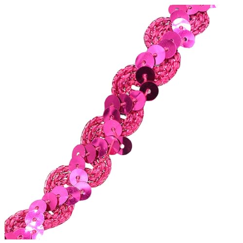 Pmnzdy 25M Paillettenband Glitzer Pailletten Bänder Zierband Paillettenbesatz Applikation Dekoband Paillette Trim Glänzendes Borte Bling Ribbon Nähen Zubehör für Kleid Stirnband Rosenrot von Pmnzdy