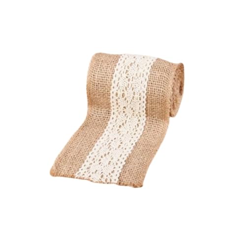 Pmnzdy 2M Juteband mit Spitze 10cm breit Vintage Spitzenband Natürliche Sackleinen Hessische Jute Bänder Spitzenbordüre Dekoband Stoffband Geschenkband Weihnachten Hochzeit Party Tischdeko DIY 6# von Pmnzdy