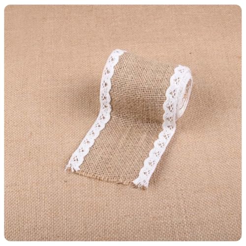 Pmnzdy 2M Juteband mit Spitze 10cm breit Vintage Spitzenband Natürliche Sackleinen Hessische Jute Bänder Spitzenbordüre Dekoband Stoffband Geschenkband Weihnachten Hochzeit Party Tischdeko DIY 9# von Pmnzdy