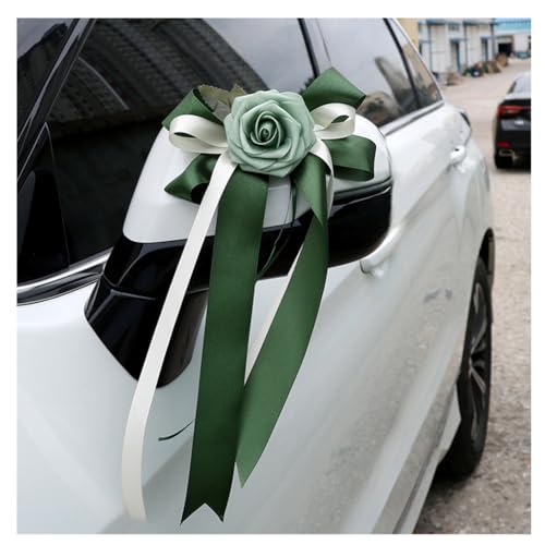 Pmnzdy 4 Stück Autoschleifen Seidenblume Simulation Blume Schleife Autoschmuck Auto Car Türgriffleiste Rückspiegel Hochzeit Stuhl Zurück für Kirche Hochzeitsauto Hochzeit Beerdigung Party Deko Grün von Pmnzdy